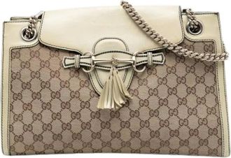 Gucci Pre-owned Shoulder Bags, female, Beige, Size: ONE SIZE Pre-owned Vintage Canvas Shoulder Bag