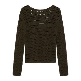 Marc O'Polo Open-knit Sweater - Dames - Ronde hals truien - Bruin - XL - Katoen - Truien & Vesten