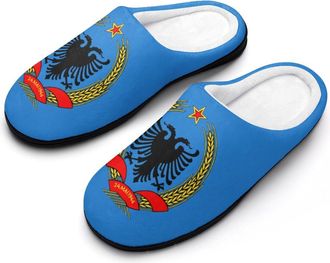 Generic Coat of Arms of Albania Funny Mens Cotton Slippers Shoes Novelty Soft Non-Slip Sole Home Shoe