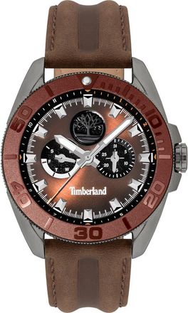 Timberland Fairhill Multifunction Leather Strap Watch, 44mm in Dark Brown at Nordstrom