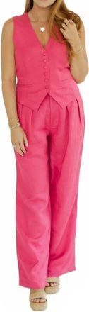 Elan Jess Pleated Linen Pants In Fuchsia
