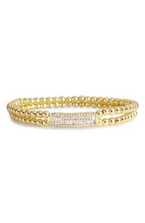 Nordstrom Rack Pav&eacute; Cubic Zirconia Beaded Stretch Bracelet in Clear- Gold at Nordstrom Rack