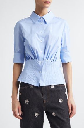 Marni Pintuck Peplum Poplin Button-Up Shirt in Iris Blue at Nordstrom, Size 0 Us