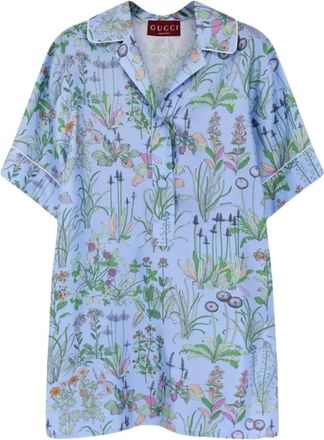 Gucci Gedrukte zijden twill blouse - Dames - Pyjama - Blauw - S - Nachtkleding