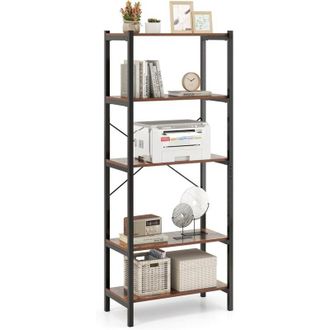 Costway Costway - Libreria a 5 Ripiani, Scaffale di Stoccaggio con Struttura in Metallo e Doppio Sistema Anti-Ribaltamento, Scaffale Autoportante per Ufficio