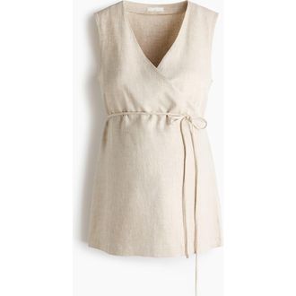 H&M Mama Linen-blend Wrap Top in Light Beige at Nordstrom, Size Xx-Large