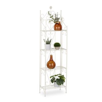 Relaxdays Relaxdays - Estanter&iacute;a Plantas, Mueble Macetas, Soporte Vertical Con 4 Baldas, 156 X 46 X 25 Cm, Metal, Plegable, Blanco