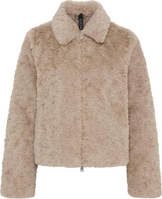 Notyz Trendy Faux Fur Jas met Rits en Elegante Kraag - Dames - Jassen - Beige - S - Polyester - Jassen