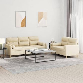 vidaXL Juego De Sof&aacute;s Con Cojines 2 Piezas Tela Crema Vidaxl
