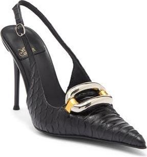 Jeffrey Campbell Enterprise Pointed Toe Slingback Pump in Black Snake Combo at Nordstrom Rack, Size 6