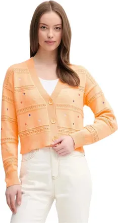 Benetton Gebreide Cardigan met knopen - Dames - Truien - Oranje - Maat: 2XS Katoen
