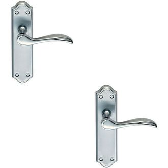 Loops 2x PAIR Curved Door Handle Lever on Latch Backplate 180 x 45mm Satin Chrome