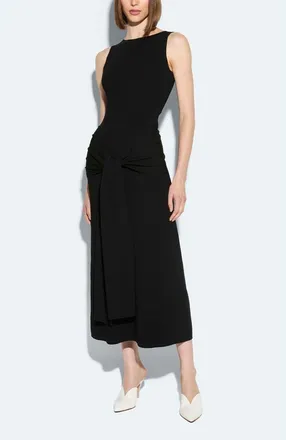 Sally Lapointe Matte Viscose Waist Tie Dress in Black at Nordstrom, Size X-Large