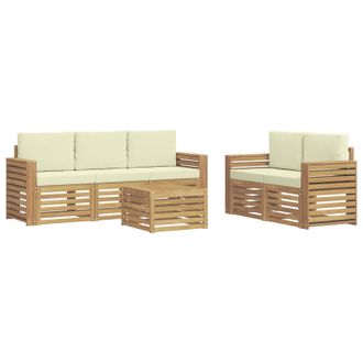 vidaXL Conjunto De Sof&aacute;s De Exterior 6 Uds. Blanco Y Crema Poli&eacute;ster Vidaxl