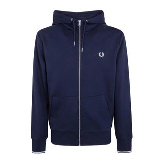 Fred Perry Hooded Zip Through Sweatshirt - Heren - Vesten met rits - Blauw - S - Katoen - Hoodies & sweatvesten