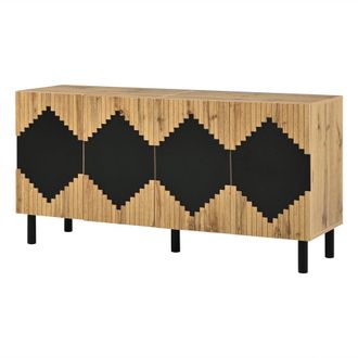Urban Meuble Aparador efecto madera y negro motivo rombos 4 puertas 140x40x70cm