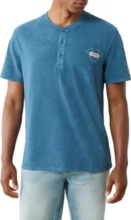 True Religion Stonewashed Piqué Henley in Midnight at Nordstrom, Size Xxx-Large