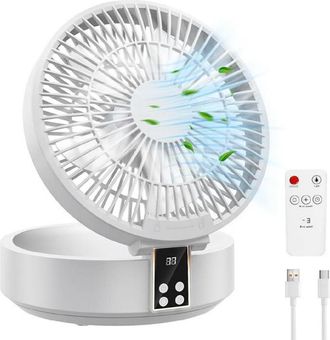 OEM Ventilador De Mesa - Usb Recargable - 3 Velocidades - &Aacute;ngulo Ajustable - Luz Led Integrada - Para Escritorio Y Acampada - 173 X 177 X 86 Mm - Pl&aacute;stico