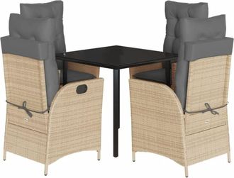 vidaXL Set Comedor De Jard&iacute;n 5 Pzas Con Cojines Rat&aacute;n Sint&eacute;tico Beige Vidaxl