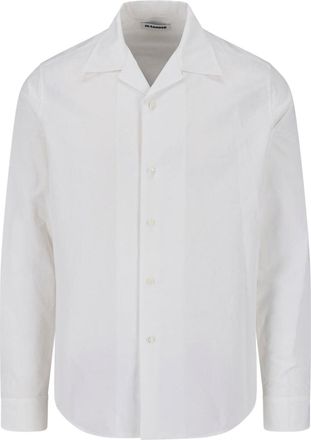 Jil Sander White Cotton Shirt with Bowling Collar and Button Closure