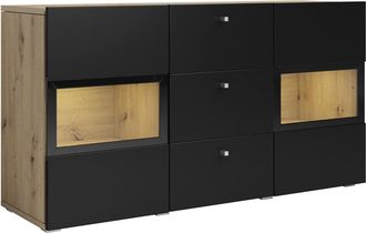 Petits Meubles Aparador 2 puertas 3 cajones con LED estratificado Negro marrón