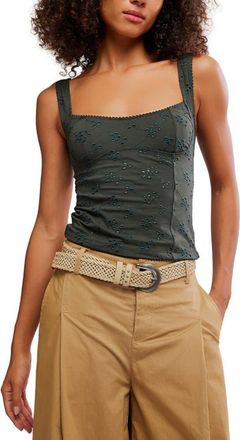 Free People Full Bloom Eyelet Knit Camisole in Hunter at Nordstrom, Size X-Small