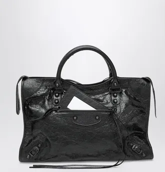 Balenciaga Le City Medium lambskin leather handbag in black