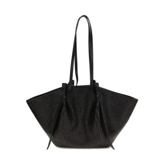 Yuzefi Tote Bags, female, Black, Size: ONE SIZE Large Mochi Raffia Tote Bag