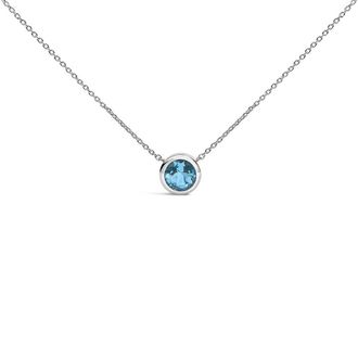 House of Brilliance 925 Sterling Silver 7MM Bezel Set Created Blue Topaz Pendant Necklace - 18 Inches