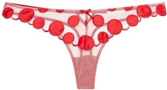 Fleur du Mal Polka Dot Embroidered Thong in Rouge at Nordstrom, Size 5