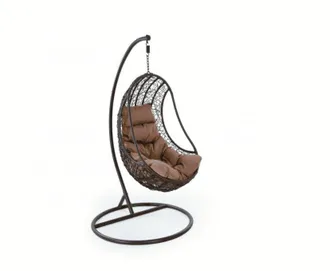Far Far - Poltrona Sedia Pensile Dondolo Sospesa In Polyrattan Marrone Giardino Con Cuscino 310v