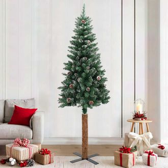 vidaXL Vidaxl - Rbol De Navidad Delgado Madera Aut&eacute;ntica Y Pi&ntilde;as Pvc 210 Cm