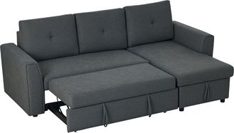 HOMCOM Dark Blue 3 Seater Sofa Bed - Convertible Pull Out Sofa With Storage - Dark Grey | TJ Hughes