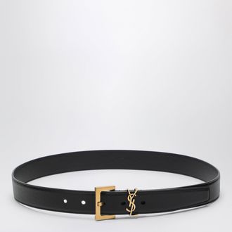 Saint Laurent Black Cassandre belt in smooth leather