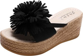 Generic Flip Flops Womens Leather Glitter, Bathing Slippers, Womens 39 Non-Slip, Thick Sole, Wedge Heel, Beach Shoes, Platform Slippers, Heels Sandals, Spring