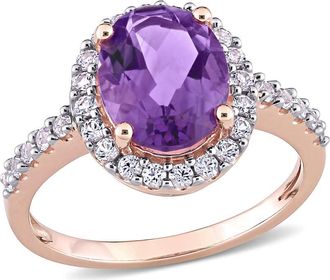 Amour 2 4/5 CT TGW Amethyst and Created White Sapphire Halo Engagement Ring In 10K Rose Gold