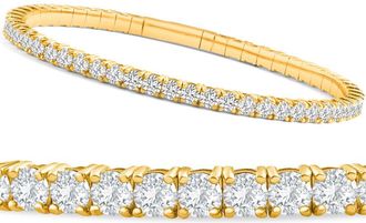 Pompeii3 3Ct Flexible Round Cut Diamond Bangle Tennis Bracelet Lab Grown 14k Yellow Gold