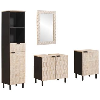 vidaXL Juegos De Ba&ntilde;o 4 Pcs Acabado De Lavado Madera De Mango Maciza Vidaxl