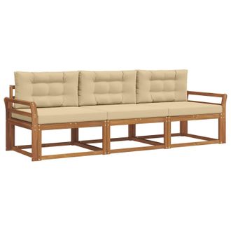 vidaXL Conjunto De Sof&aacute;s De Exterior Con Coj&iacute;n 3 Pcs Natural Y Beige Vidaxl