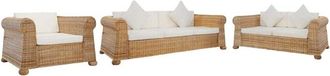 vidaXL Set di Divani 3 pz con Cuscini in Rattan Naturale vidaXL