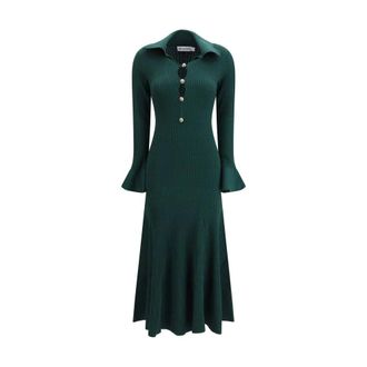 Self Portrait Keyhole Knit Midi Dress - Dames - Kleedjes - Groen - S - Polyester - Kleedjes