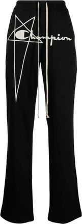 Rick Owens Champion Edition Dietrich Lounge Broek - Dames - Wijde Broeken - Zwart - L - Katoen - Broeken