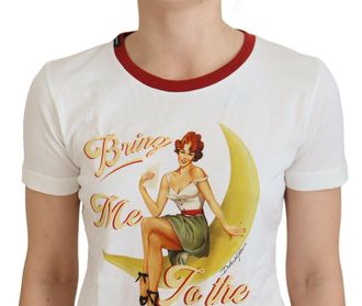 Dolce & Gabbana Womens Pinup Girl Moon Graphic Tee - Black Cotton - Size EU 40 (Womens)
