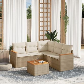 vidaXL Vidaxl - Juego De Sof&aacute;s Jard&iacute;n Con Cojines 6 Pzas Rat&aacute;n Sint&eacute;tico Beige