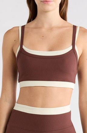 YEAR OF OURS Layered Rib Sports Bra in Chocolate/Shell at Nordstrom, Size X-Small