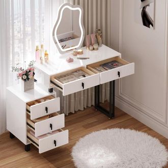 Woltu Tavolo per Cosmetici, Vanity Toeletta con Luce per il Trucco, Moderno Mobile da Trucco - Bianco e Nero - Woltu