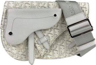 Dior Light Gray White Canvas Leather Shoulder Bag (Pre-Owned)