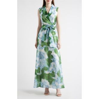 Julia Jordan Tie Waist Sleeveless Gown in Green Multi at Nordstrom, Size 16