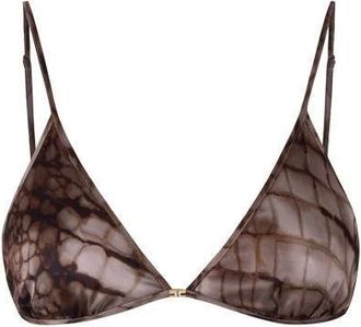 Elisabetta Franchi Badmode, Dames, Bruin, 2Xl, Satijn, BH in satijnen stof met alligatorprint