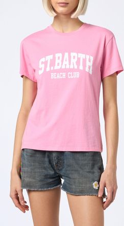 MC2 Saint Barth Woman Cotton Jersey Crewneck T-shirt Emilie With St. barth Beach Club Print